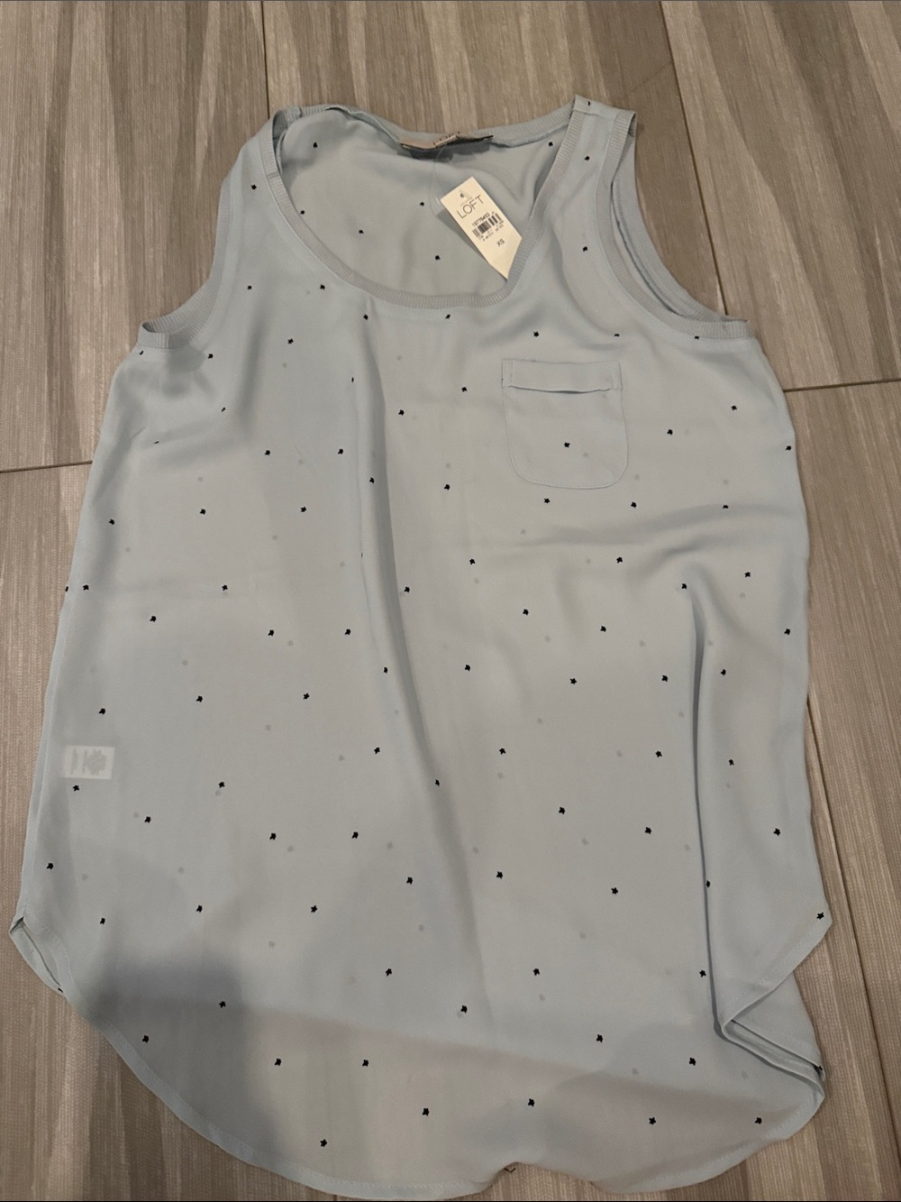 LOFT Light Blue Sleeveless Tank with Tiny Navy Dot Print
